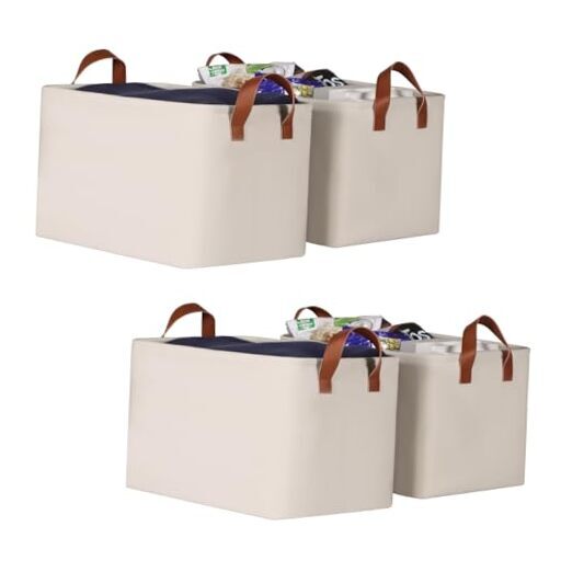 Storage Baskets for Organizing, Fabric Storage Bins for 15 Inch-4Pack Beige-image