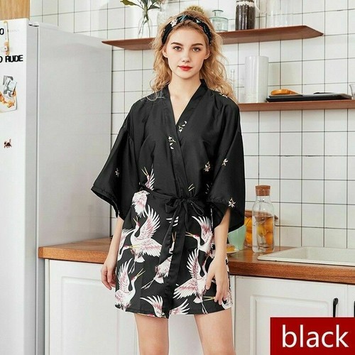 Japanese Women Faux Satin Silk Bath Robe Nightwear Sleepwear Kimono Pajamas - Picture 2 of 21