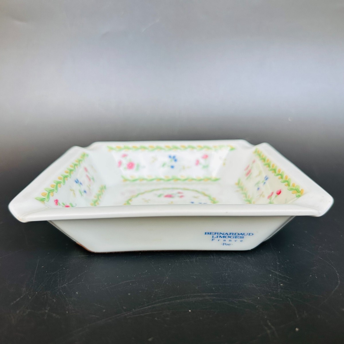 Bernardaud Limoges France Floral Square Porcelain Ashtray