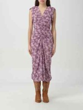 ISABEL MARANT Mauve Floral Print Gilya Ruched Pleated Silk Midi Dress 38FR  8 M
