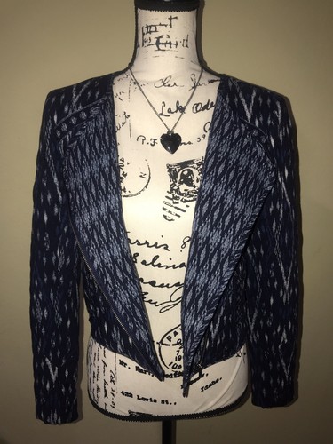 Soft Joie Akinyi Lightweight Quilted Crop Jacket Coat Blue Ikat Moto Zip XS NWT - Picture 10 of 12