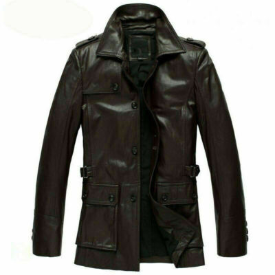 Noora Dark Brown Men Real Lambskin Leather Trench Coat Long Button Jacket WA430