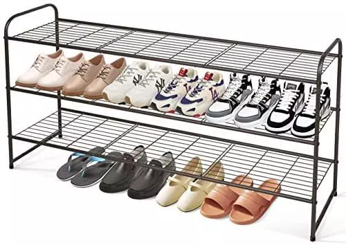 KEETDY Long 3-Tier Shoe Rack for Closet Floor Entryway, Wide Shoe