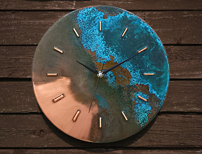 Unique Wall Clock Mid Century Modern Handmade Farmhouse Patina Copper Wall Clock