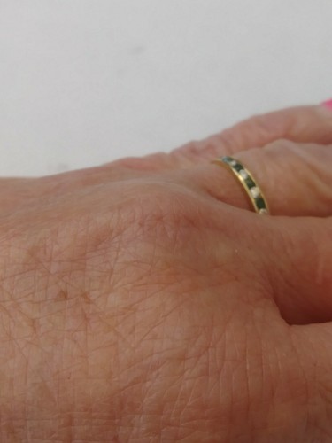 14KT Yellow Gold Diamond Emerald Eternity Wedding Band Ring Size 5 1/4 - Picture 10 of 10