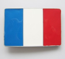 NEW FRANCE FLAG FRANCAIS RED BLUE WHITE BELT BUCKLE