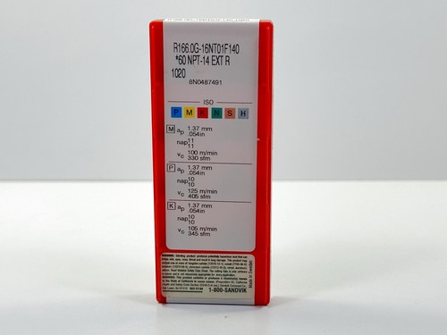 SANDVIK R166.0G-16NT01F140 *60 NPT-14 EXT R New Carbide Inserts Grade 1020 10pcs - Picture 2 of 2