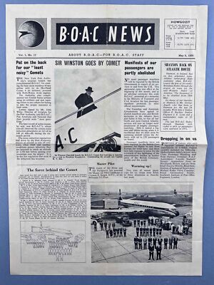 BOAC NEWS AIRLINE STAFF NEWSPAPER MAY 1959 WINSTON CHURCHILL DE HAVILLAND COMET