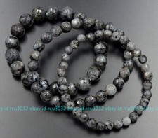 Faceted 4/6/8/10mm Gray Labradorite Round Gemstone Beads Elastic Bracelet 7.5''