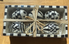 MacKenzie-Childs Capiz Courtly Check Mod Egg Tray w/ 6 black  white eggs