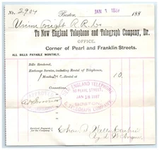 1887 Billhead Receipt New England Telephone Telegraph Exch Boston Providence RR