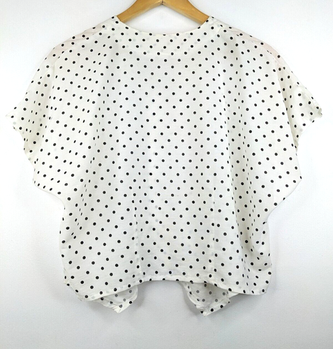 Vintage 80s Women White Black Polka Dot Boxy Ruffled Short Sleeve Blouse Size 10 - Picture 5 of 6