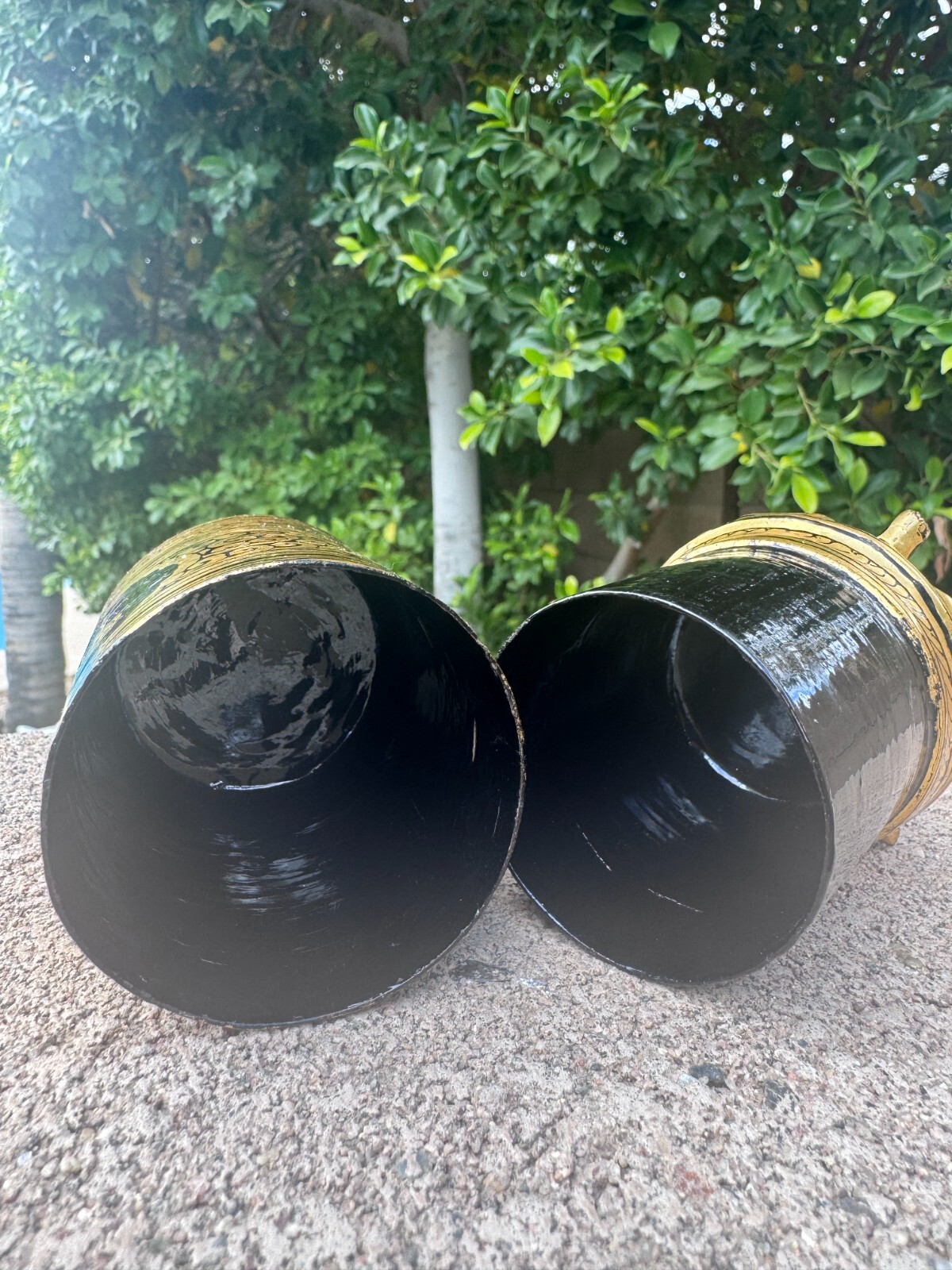 Burmese Lacquered Betel Box & Ashtray Black Gold Leaf Design Trinket Box