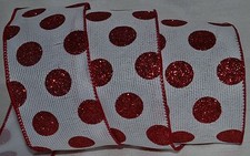 Wired Ribbon Glitz Holiday Red Sparkle Dot Christmas Woven White Spot Wreath Bow