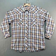 Vintage Miller Western Pearl Snap Shirt Large Beige Plaid Long Sleeve VTG "Read"