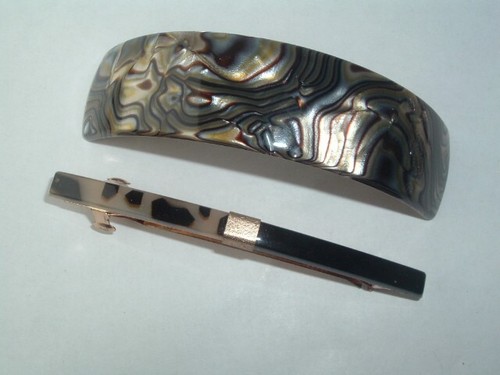 FRANCE LUXE HANDMADE & FAUX TORTOISE LUCITE HAIR BARRETTES UP DO HAIR ACCESSORY - Picture 1 of 2