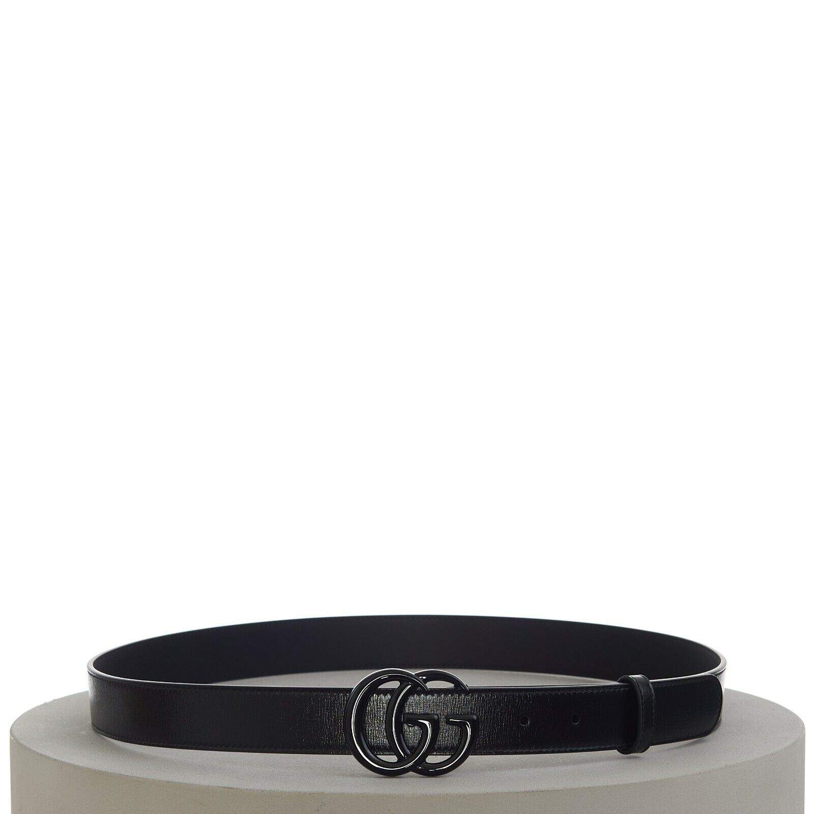 GUCCI 480$ Men's Thin Belt In Black Leather With Black GG Marmont