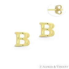 Initial Letter "B" Petite Baby Stud 14k Yellow Gold Stamping Push-Back Earrings