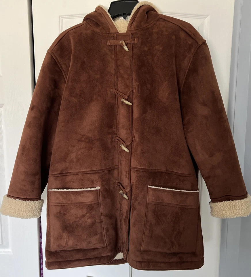Casaco feminino vintage Ralph Lauren verde etiqueta inverno camurça marrom Sherpa tamanho 1X bom