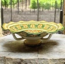 VTG Renaissance Italian Dragon Pedestal Bowl Pottery Hand Painted Signed  17.5”