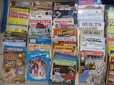 83+ Back Issues Vtg Craft Magazine Lot 1970-90's Crochet Doll Needlepoint Quilt