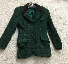 VINTAGE Herman Geist Blazer 10 Women Green Single Breasted Wool Plaid Suit 90s