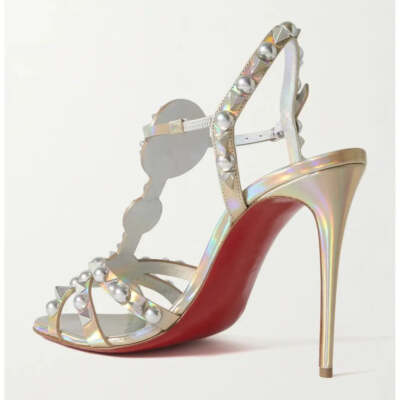 Christian Louboutin Goldora 100 Gold AB Spike Ankle Strap Sandal