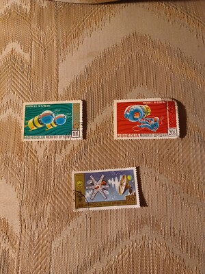 Lot Of 3 Mongolia Cancelled Postage Stamps Vintage Collection VTG Set Mohron...