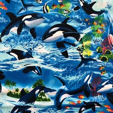 WHALES SCHOOLS SEA LIFE TROPICAL FISH WHALE BLUE COTTON FABRIC FQ