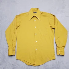 Vintage Durable Press Shirt Mens 14.5 Gold No Iron Button Long Sleeve Dad Casual