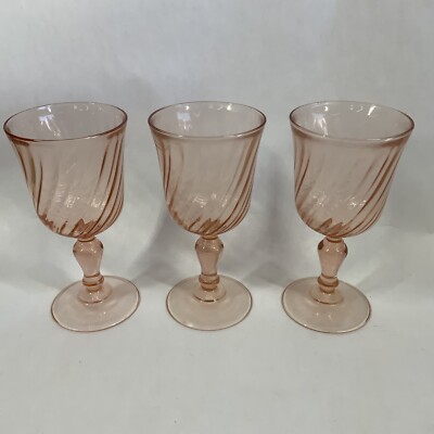 Luminarc France Arcococ Rosaline Pink Swirl 5 3/4'' Wine Glasses Lot of 3 Vintage