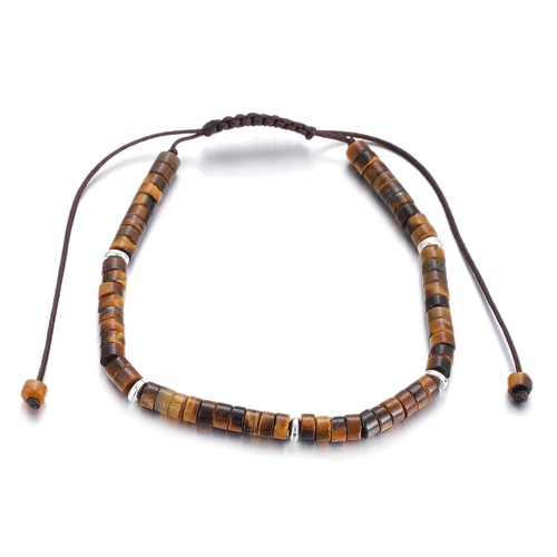 Pulsera delicada trenzada con piedra de ojo de tigre natural pulsera de piedra marrón para hombre - Imagen 2 de 7