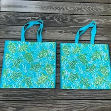 2 Pk 🐢TJMaxx Sea Turtles BLUE SEA Beach Shopping Bags Reusable Tote New!