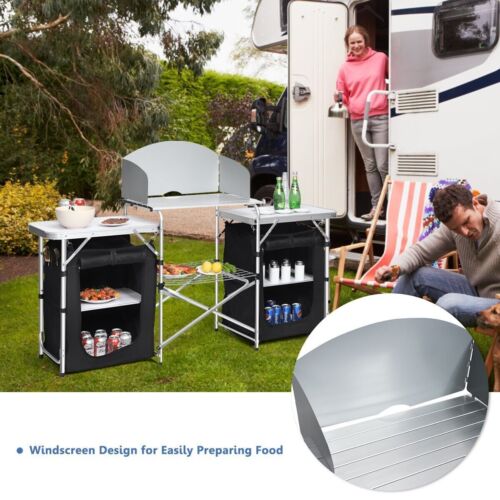 2 IN1 Folding Table Camping Kitchen Storage Aluminum Stand Table Cooking BBQ - Picture 9 of 13