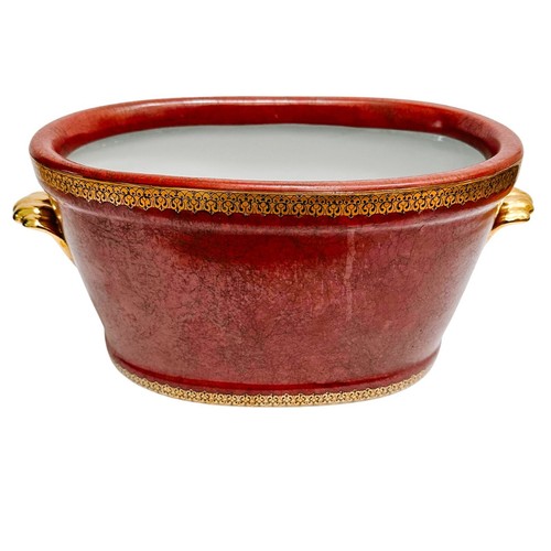 Vintage Oval Red Foot Bath Planter Jardiniere 15"L Chinoiserie Cachepot - Picture 3 of 11