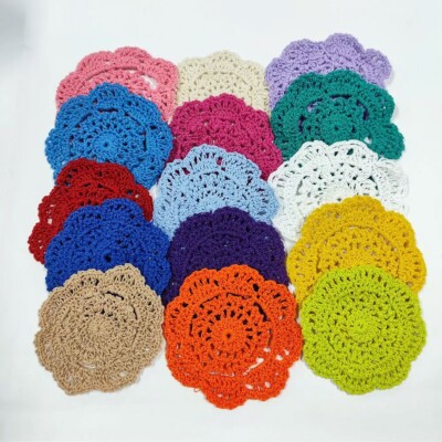 15Pcs/Lot Vintage Hand Crochet Lace Doilies Flower Coasters Round Cup Mat Pad 4''