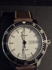 Sinn 104 Automatic Pilot Watch White Dial Day Date Brown Leather Strap