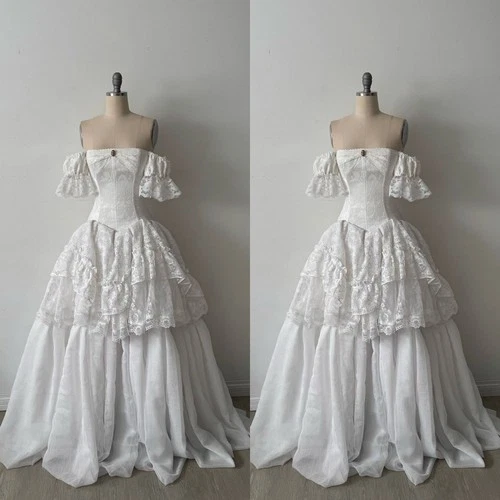 Vintage Wedding Dresses Off The Shoulder Ruffles Lace A Line Bridal Gowns