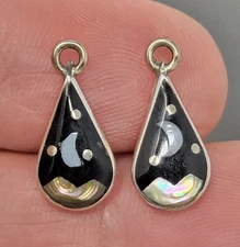 Vintage Southwest Sterling Silver Moon Star Night Pendant 2 Charms 925 Signed JP