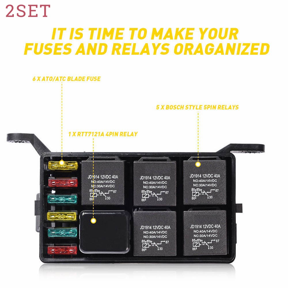 Relay Box with 6 pcs 4 Pin Relays 12pcs ATC/ ATO Blade for Auto Car Marine Boat