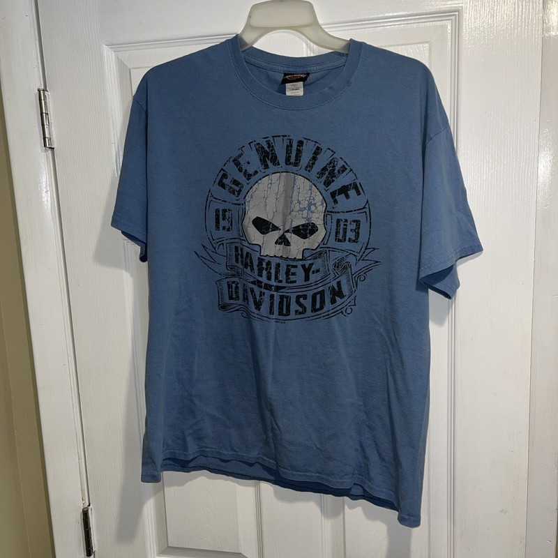 Vintage Harley Davidson T-Shirt Blue  Men's Size XL Schaeffers HD Orwigsburg  