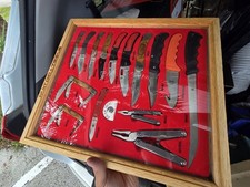 Matco Tools Bear MGC Knife & Multi-Tool Lot Display Case Wood Handle