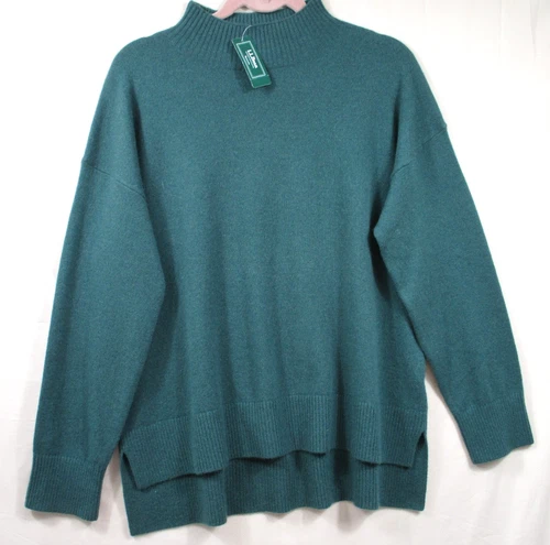 -NWT L.L. Bean Classic Cashmere Relaxed Women's Sweater Deep Green Sz L
