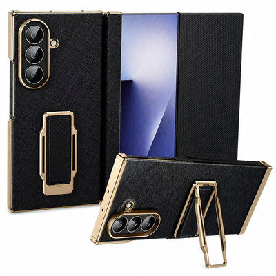 For Samsung Galaxy Z Trifold Back Case With 360° Kickstand Leather Grip Strap