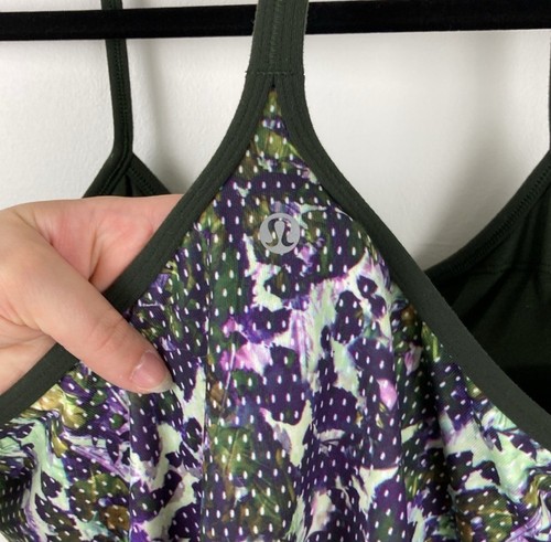 Lululemon Power Y Tank Top Luon Floral Sport Multi Gator Green Women's Size 10 - Picture 7 of 9