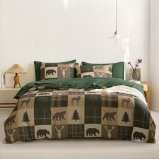 - Rustic Comforter Set with Sheets, Cabin Lodge Christmas Bear Moose Deer Wil...
