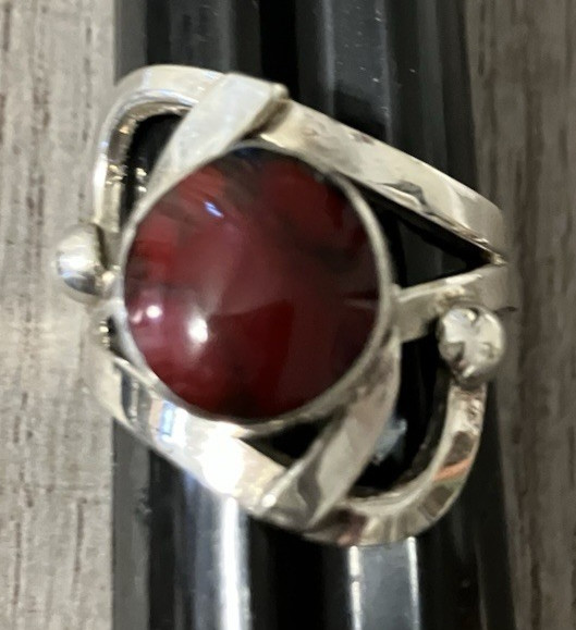 Vintage Solid Sterling Silver Deep  Red Stone Rin… - image 1