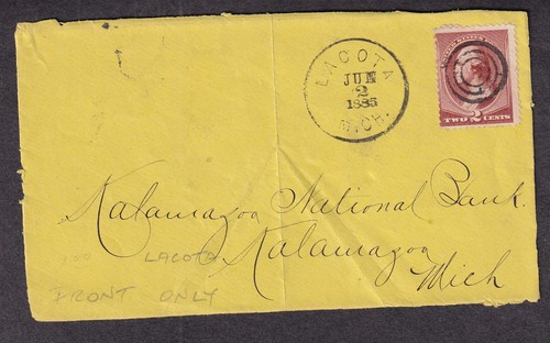 1885 2c banknote cover (front) Lacota Michigan to The Kalamazoo National Bank