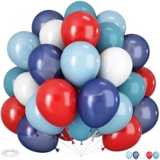 Red Blue White Balloons, 60 PCS 12 inch Navy Light Blue Red and White Balloon...