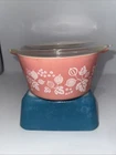 Vintage Pyrex Pink/white Gooseberry Casserole Dish #473-1 Quart w/lid cover